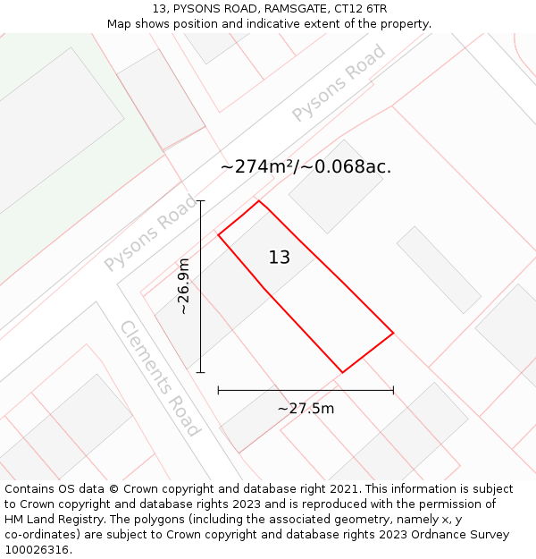 13, PYSONS ROAD, RAMSGATE, CT12 6TR: Plot and title map