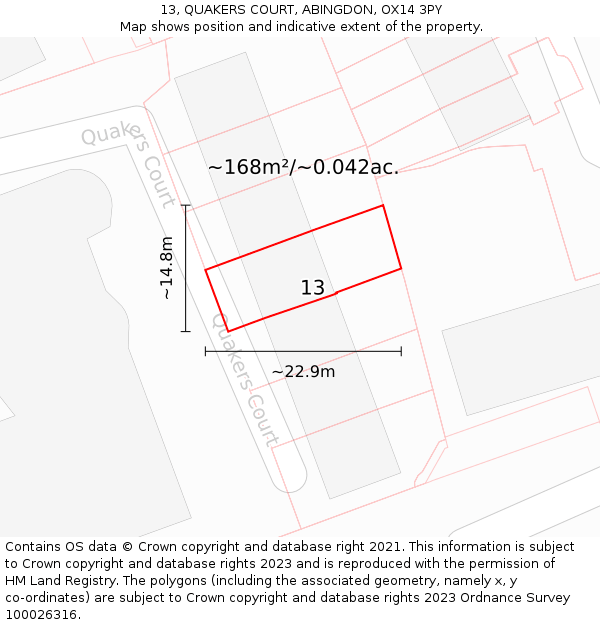 13, QUAKERS COURT, ABINGDON, OX14 3PY: Plot and title map