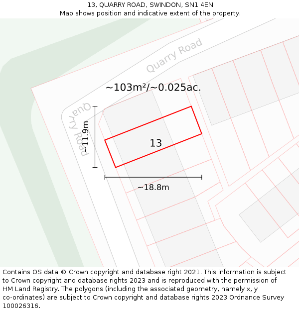 13, QUARRY ROAD, SWINDON, SN1 4EN: Plot and title map