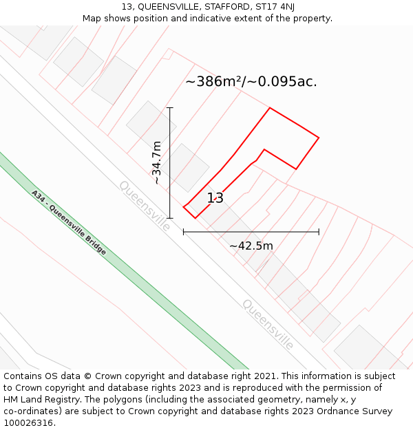 13, QUEENSVILLE, STAFFORD, ST17 4NJ: Plot and title map