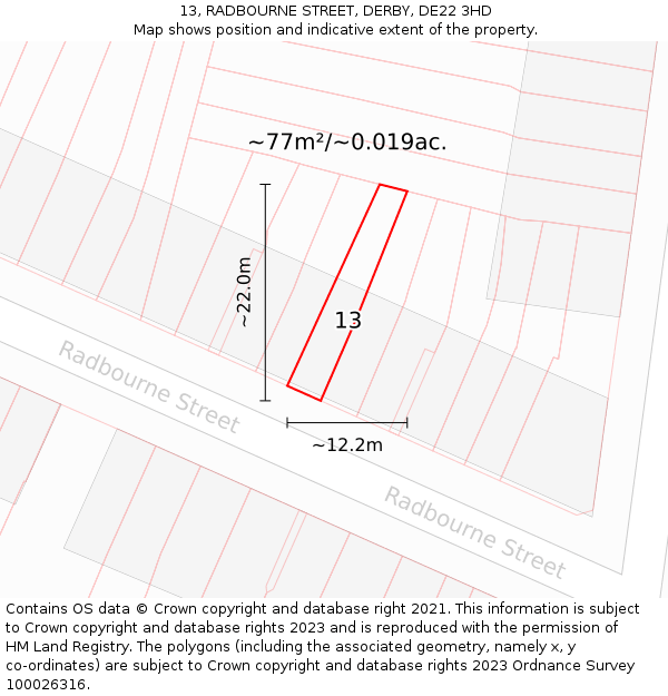 13, RADBOURNE STREET, DERBY, DE22 3HD: Plot and title map