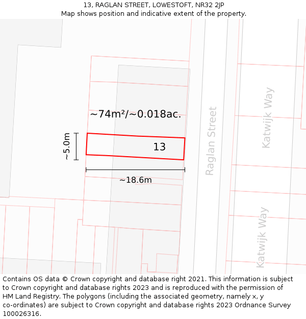 13, RAGLAN STREET, LOWESTOFT, NR32 2JP: Plot and title map