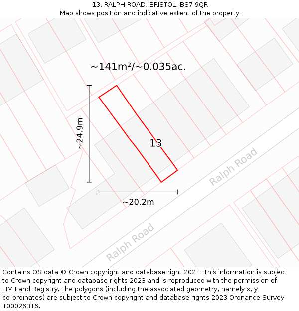 13, RALPH ROAD, BRISTOL, BS7 9QR: Plot and title map