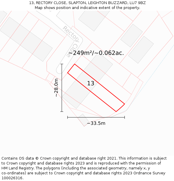 13, RECTORY CLOSE, SLAPTON, LEIGHTON BUZZARD, LU7 9BZ: Plot and title map