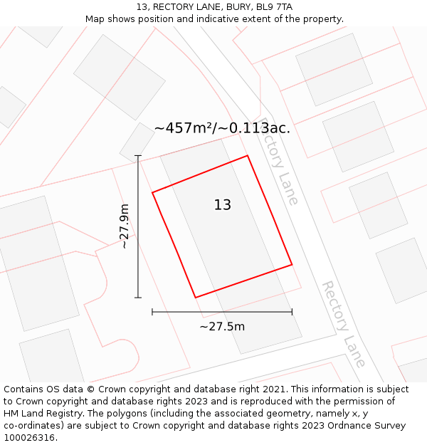 13, RECTORY LANE, BURY, BL9 7TA: Plot and title map