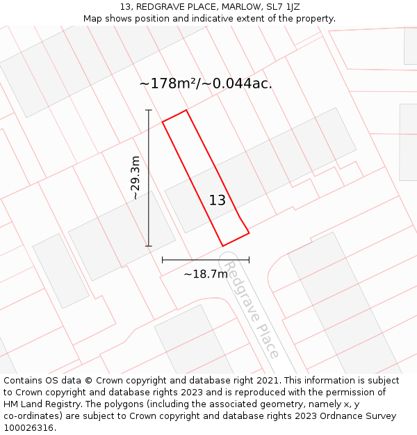 13, REDGRAVE PLACE, MARLOW, SL7 1JZ: Plot and title map