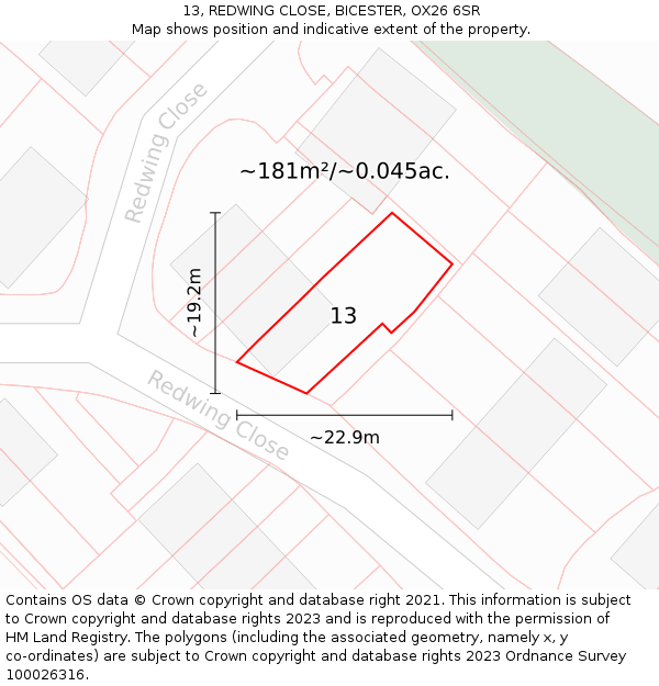 13, REDWING CLOSE, BICESTER, OX26 6SR: Plot and title map