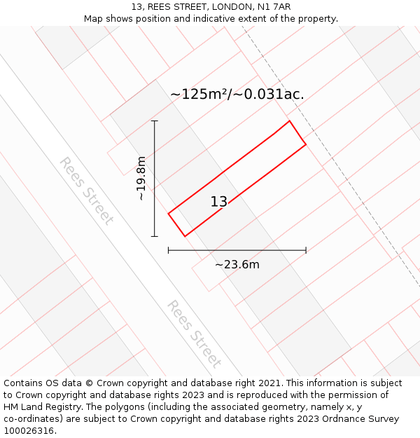 13, REES STREET, LONDON, N1 7AR: Plot and title map
