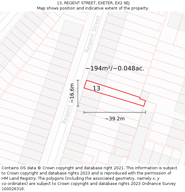 13, REGENT STREET, EXETER, EX2 9EJ: Plot and title map