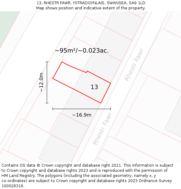 13, RHESTR FAWR, YSTRADGYNLAIS, SWANSEA, SA9 1LD: Plot and title map