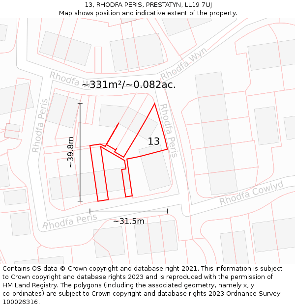 13, RHODFA PERIS, PRESTATYN, LL19 7UJ: Plot and title map