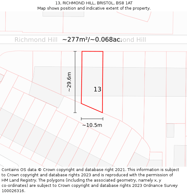13, RICHMOND HILL, BRISTOL, BS8 1AT: Plot and title map
