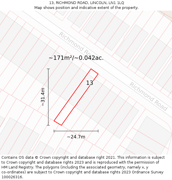 13, RICHMOND ROAD, LINCOLN, LN1 1LQ: Plot and title map