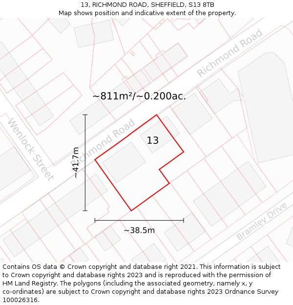 13, RICHMOND ROAD, SHEFFIELD, S13 8TB: Plot and title map