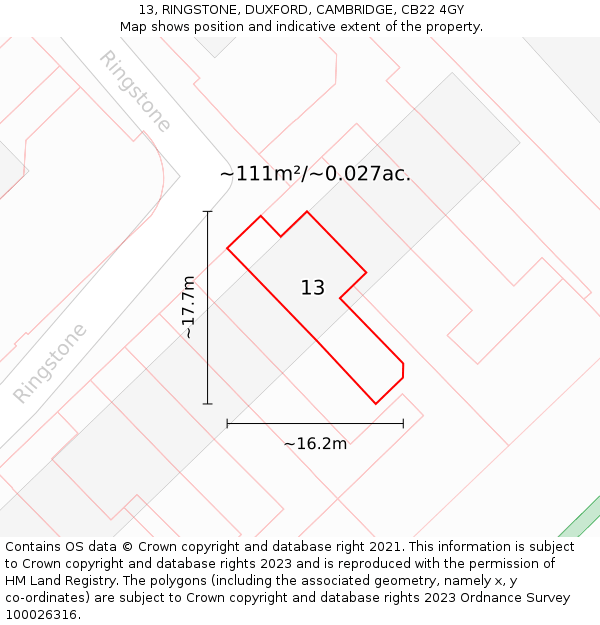 13, RINGSTONE, DUXFORD, CAMBRIDGE, CB22 4GY: Plot and title map