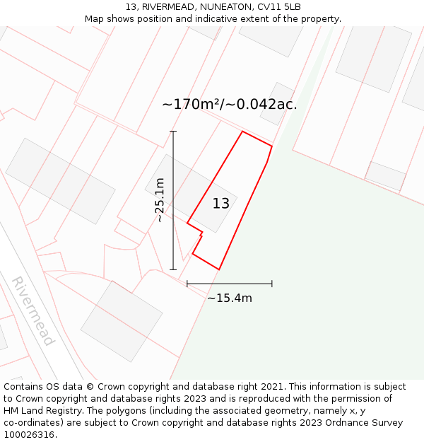 13, RIVERMEAD, NUNEATON, CV11 5LB: Plot and title map
