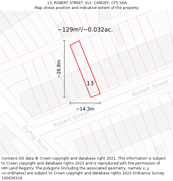 13, ROBERT STREET, ELY, CARDIFF, CF5 5AA: Plot and title map