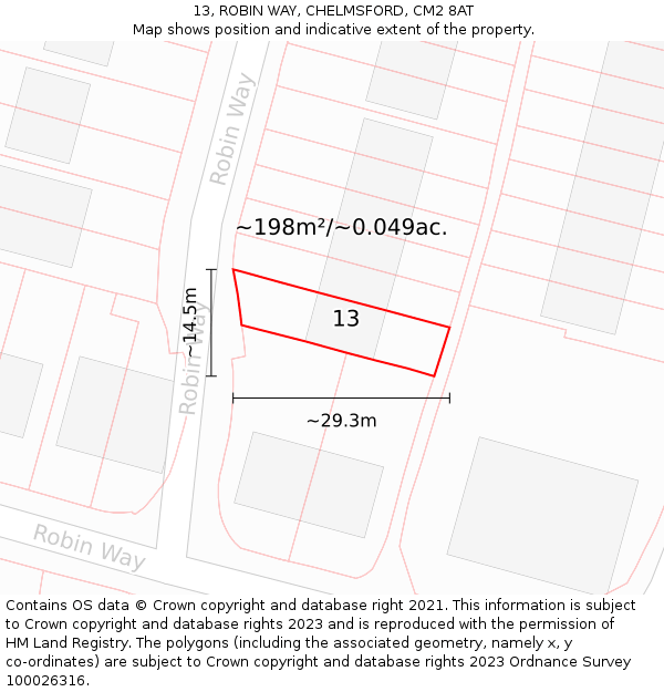 13, ROBIN WAY, CHELMSFORD, CM2 8AT: Plot and title map