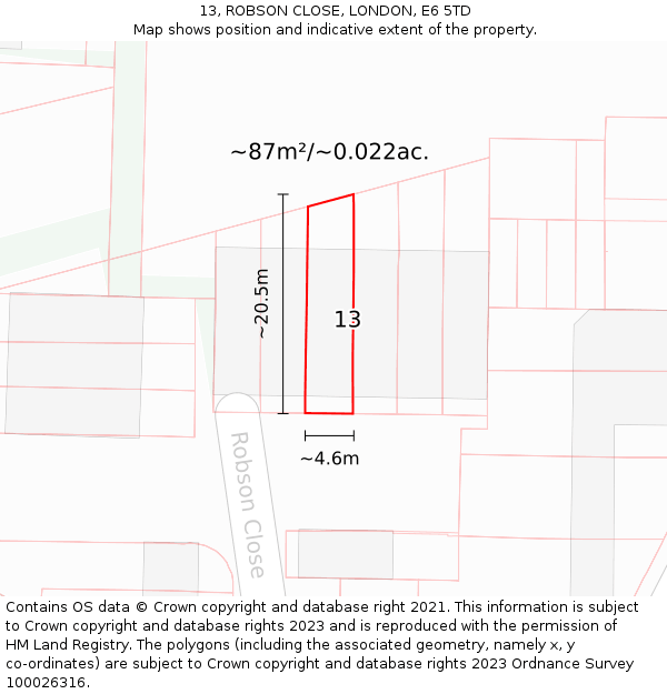 13, ROBSON CLOSE, LONDON, E6 5TD: Plot and title map
