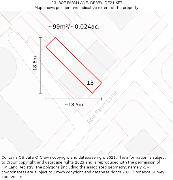 13, ROE FARM LANE, DERBY, DE21 6ET: Plot and title map