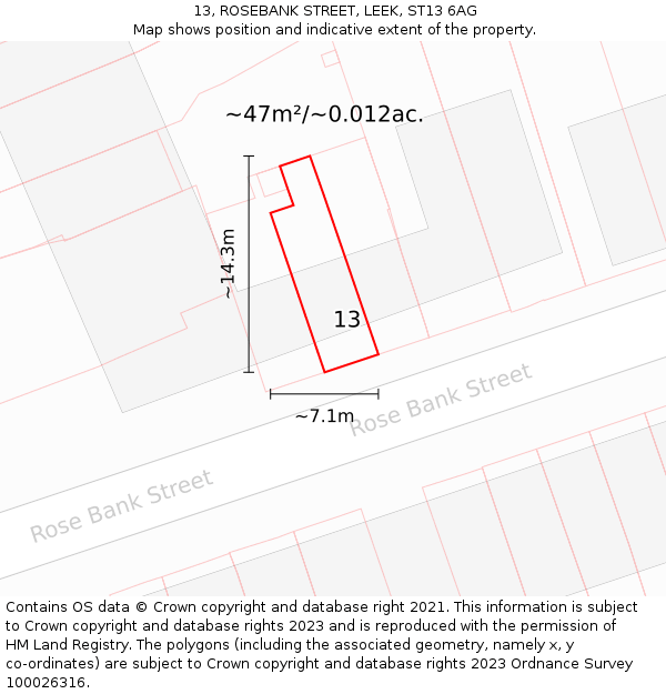 13, ROSEBANK STREET, LEEK, ST13 6AG: Plot and title map