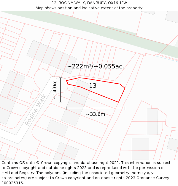 13, ROSINA WALK, BANBURY, OX16 1FW: Plot and title map