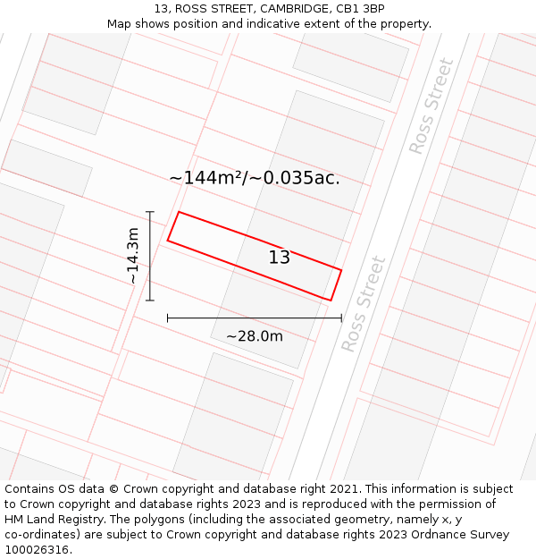 13, ROSS STREET, CAMBRIDGE, CB1 3BP: Plot and title map
