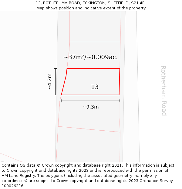 13, ROTHERHAM ROAD, ECKINGTON, SHEFFIELD, S21 4FH: Plot and title map