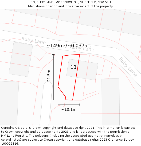 13, RUBY LANE, MOSBOROUGH, SHEFFIELD, S20 5FH: Plot and title map