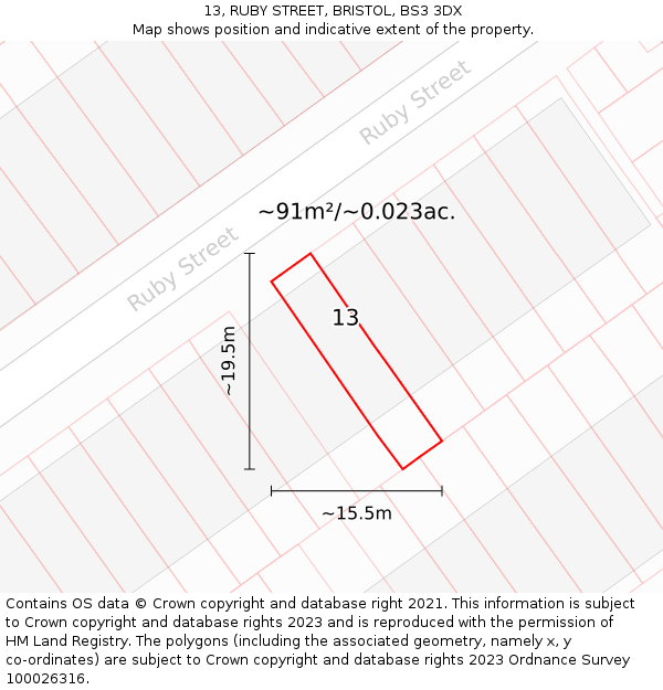 13, RUBY STREET, BRISTOL, BS3 3DX: Plot and title map