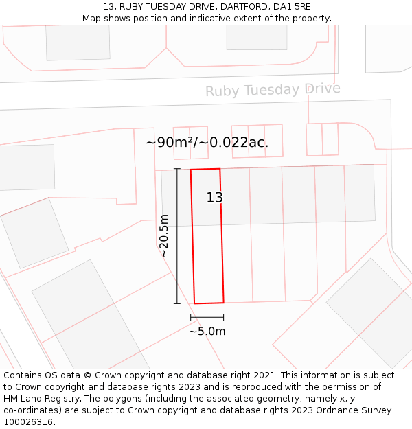 13, RUBY TUESDAY DRIVE, DARTFORD, DA1 5RE: Plot and title map