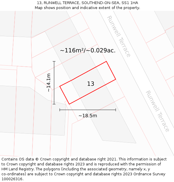 13, RUNWELL TERRACE, SOUTHEND-ON-SEA, SS1 1HA: Plot and title map