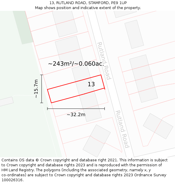 13, RUTLAND ROAD, STAMFORD, PE9 1UP: Plot and title map