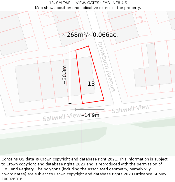 13, SALTWELL VIEW, GATESHEAD, NE8 4JS: Plot and title map