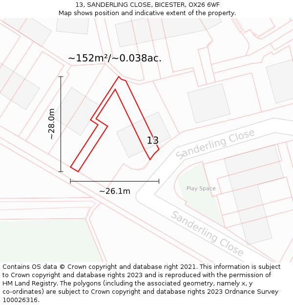 13, SANDERLING CLOSE, BICESTER, OX26 6WF: Plot and title map