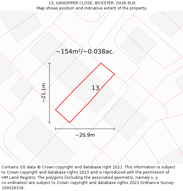 13, SANDPIPER CLOSE, BICESTER, OX26 6UX: Plot and title map