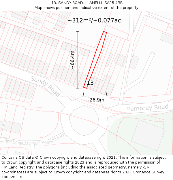 13, SANDY ROAD, LLANELLI, SA15 4BR: Plot and title map
