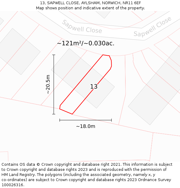 13, SAPWELL CLOSE, AYLSHAM, NORWICH, NR11 6EF: Plot and title map