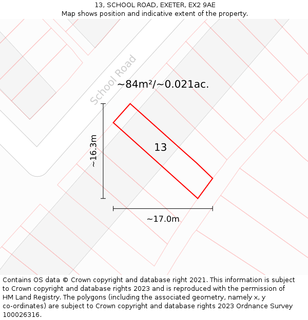 13, SCHOOL ROAD, EXETER, EX2 9AE: Plot and title map