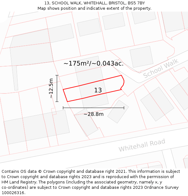 13, SCHOOL WALK, WHITEHALL, BRISTOL, BS5 7BY: Plot and title map
