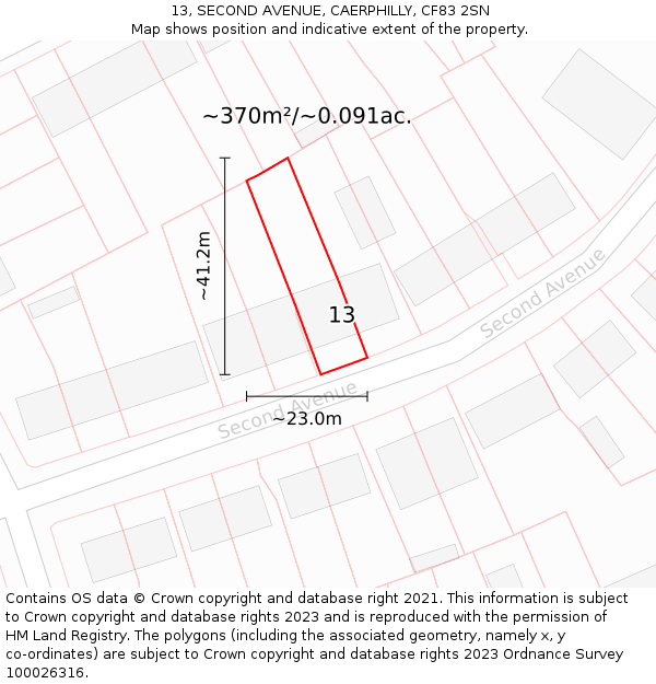 13, SECOND AVENUE, CAERPHILLY, CF83 2SN: Plot and title map