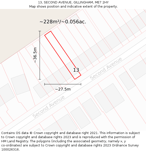 13, SECOND AVENUE, GILLINGHAM, ME7 2HY: Plot and title map