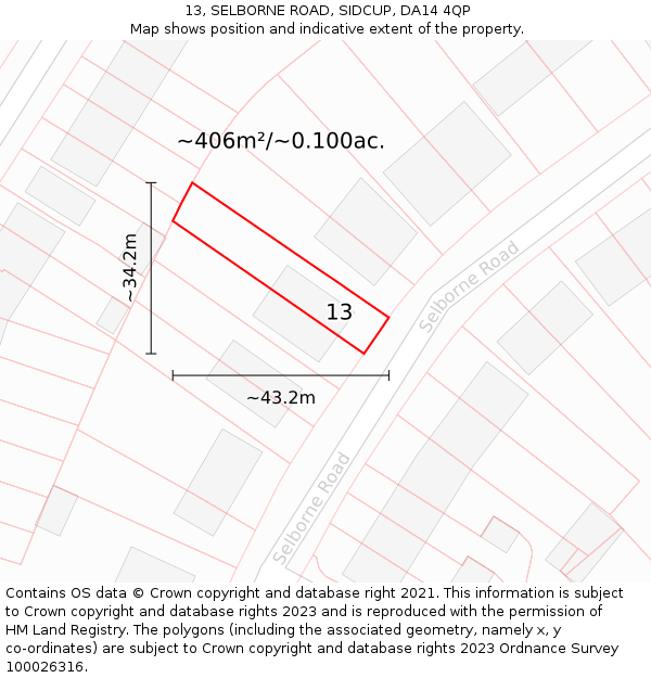 13, SELBORNE ROAD, SIDCUP, DA14 4QP: Plot and title map