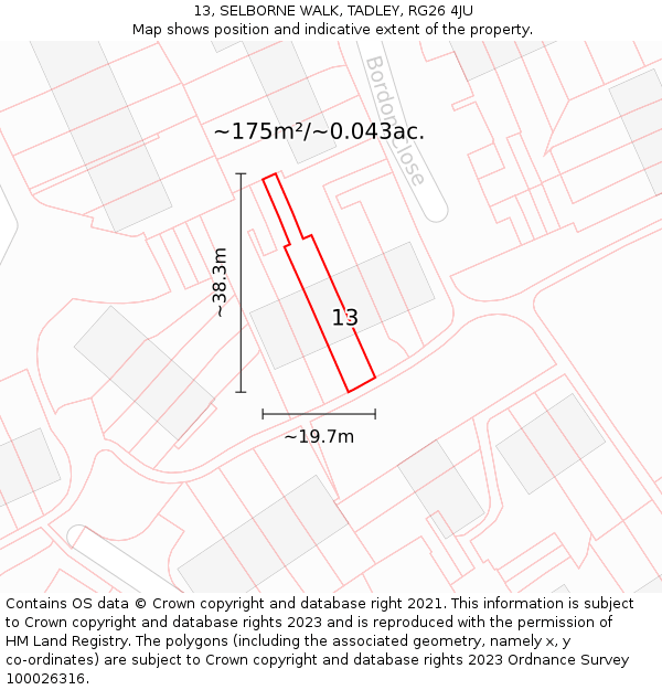 13, SELBORNE WALK, TADLEY, RG26 4JU: Plot and title map