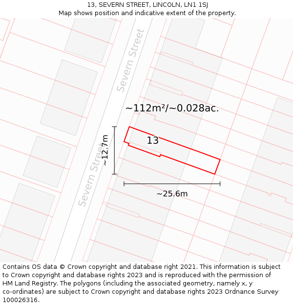 13, SEVERN STREET, LINCOLN, LN1 1SJ: Plot and title map