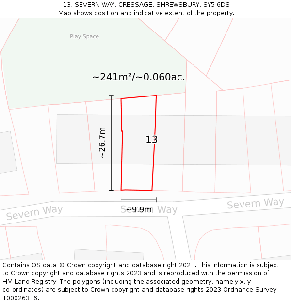 13, SEVERN WAY, CRESSAGE, SHREWSBURY, SY5 6DS: Plot and title map