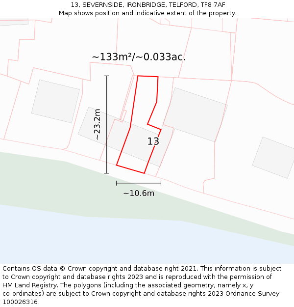 13, SEVERNSIDE, IRONBRIDGE, TELFORD, TF8 7AF: Plot and title map