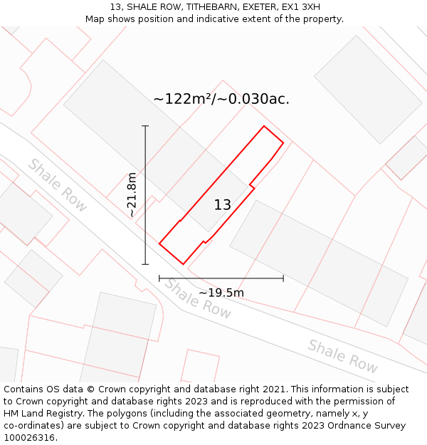 13, SHALE ROW, TITHEBARN, EXETER, EX1 3XH: Plot and title map