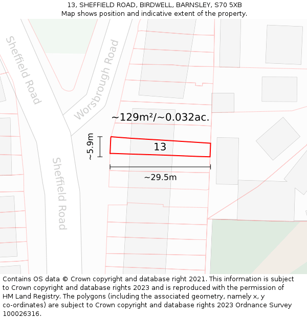 13, SHEFFIELD ROAD, BIRDWELL, BARNSLEY, S70 5XB: Plot and title map