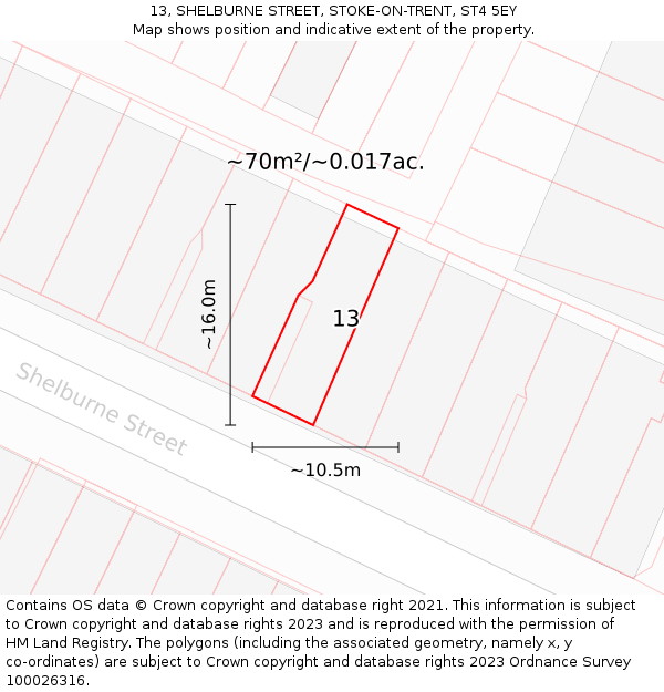 13, SHELBURNE STREET, STOKE-ON-TRENT, ST4 5EY: Plot and title map